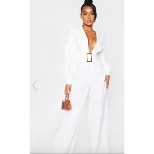 WHITE BELT PUFF SLEEVE JUMPSUIT